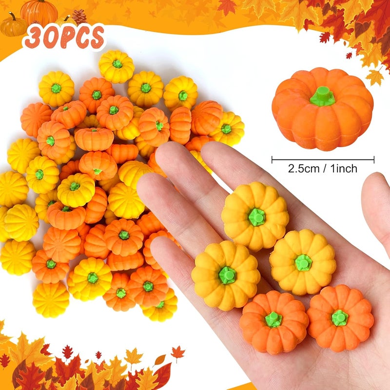 Kaemi 30 Pcs Halloween Pumpkin Erasers for Kids Fall Pencil Erasers Bulk Novelty 3D Fun Erasers Treasure Box Toys for Classroom Prizes Thanksgiving Party Favors - Image 2